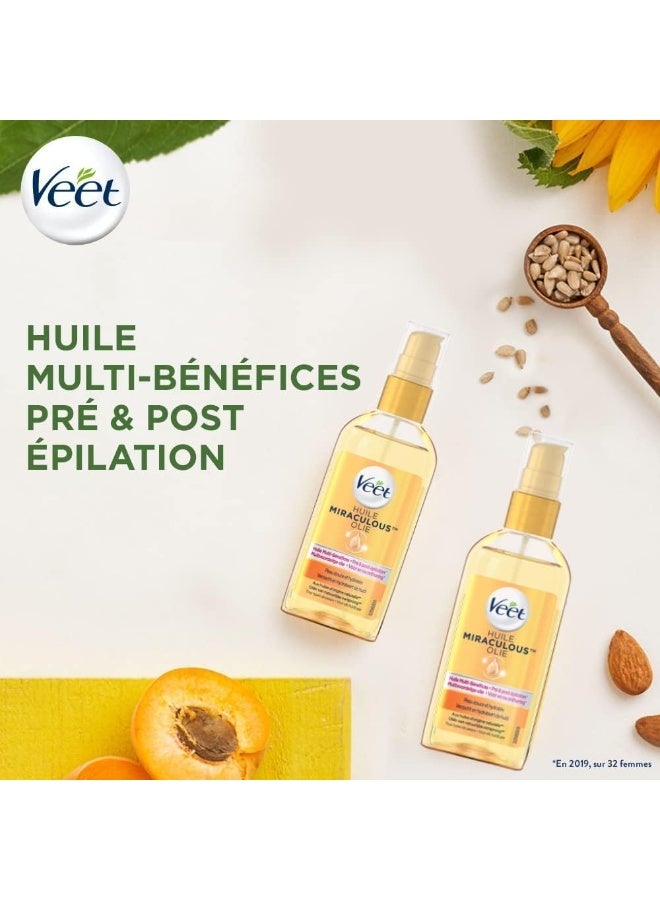 Veet Miraculous Multi Benefit Pre & Post Hair Removal Oil with 100% Natural Origin Oils, Yellow , 100 ml - Image 3